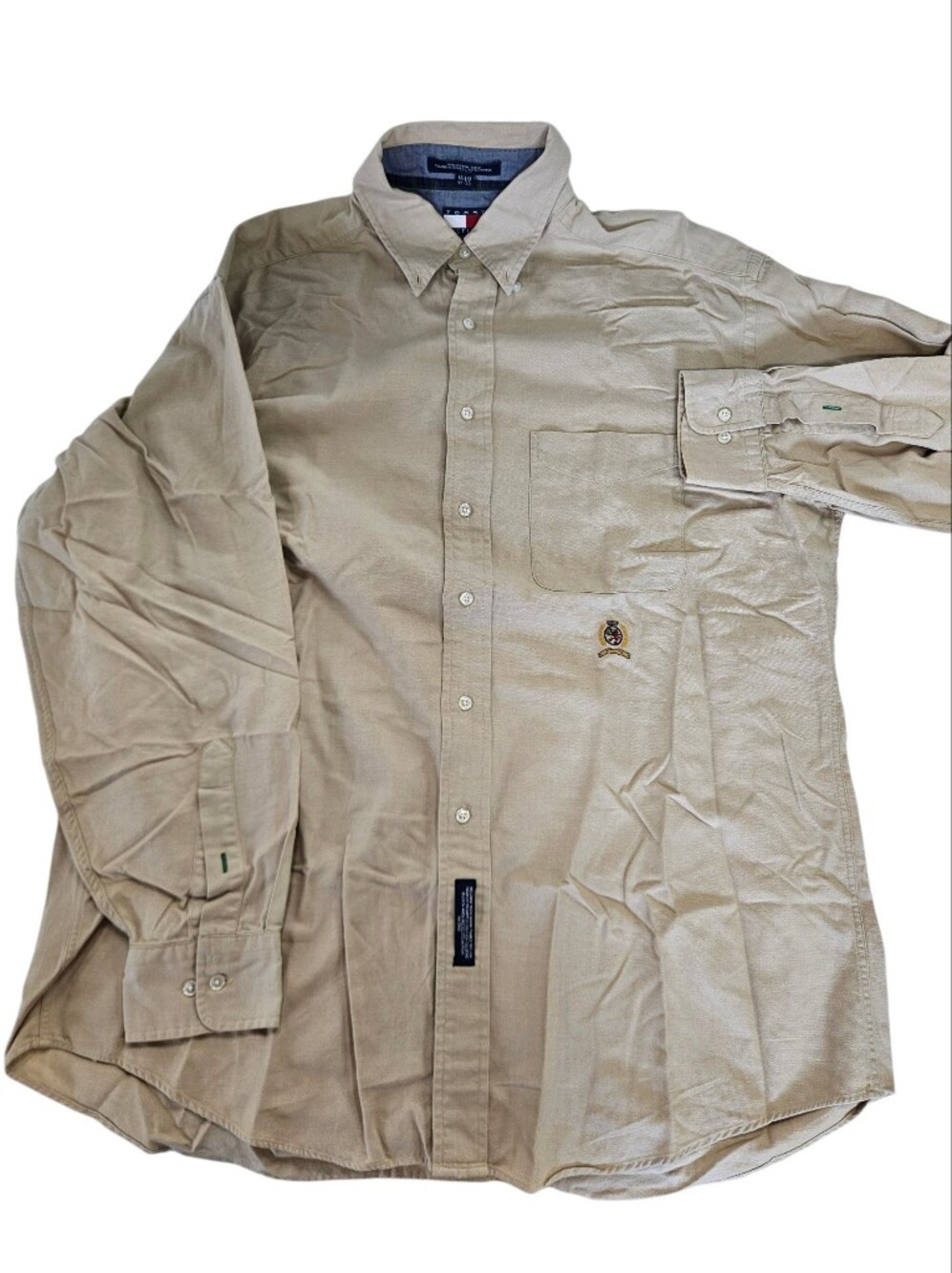 Tommy Hilfiger Khaki Long Sleeve Cotton Pocket Shirt Men's Sz 15 1/2